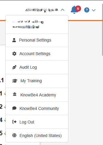 KnowBe4 account menu showing Account Settings option