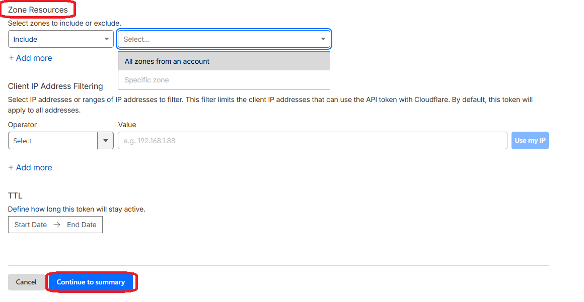 Screenshot of Cloudflare API token creation summary