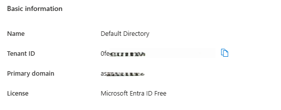 Screenshot of Entra ID Overview showing Tenant ID