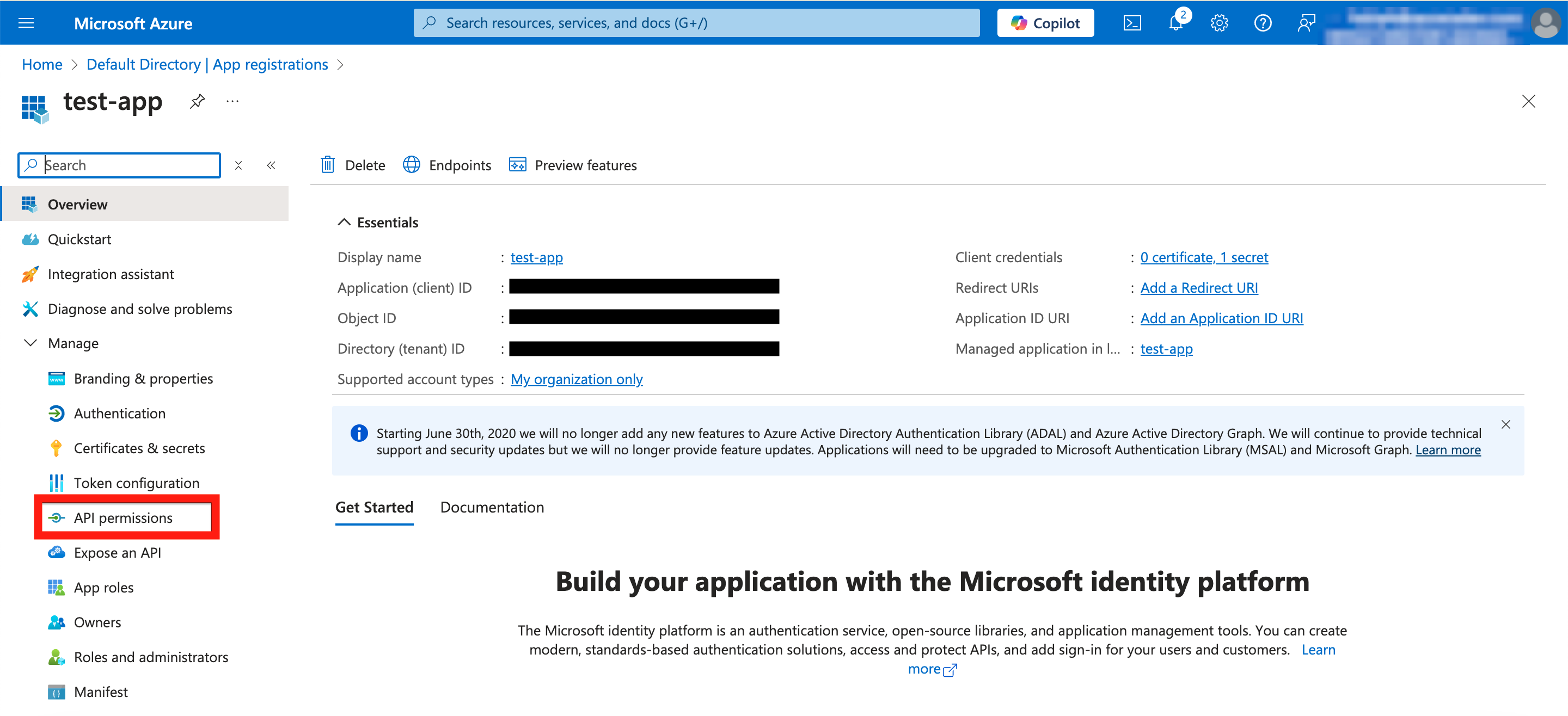 Go to Manage API permissions