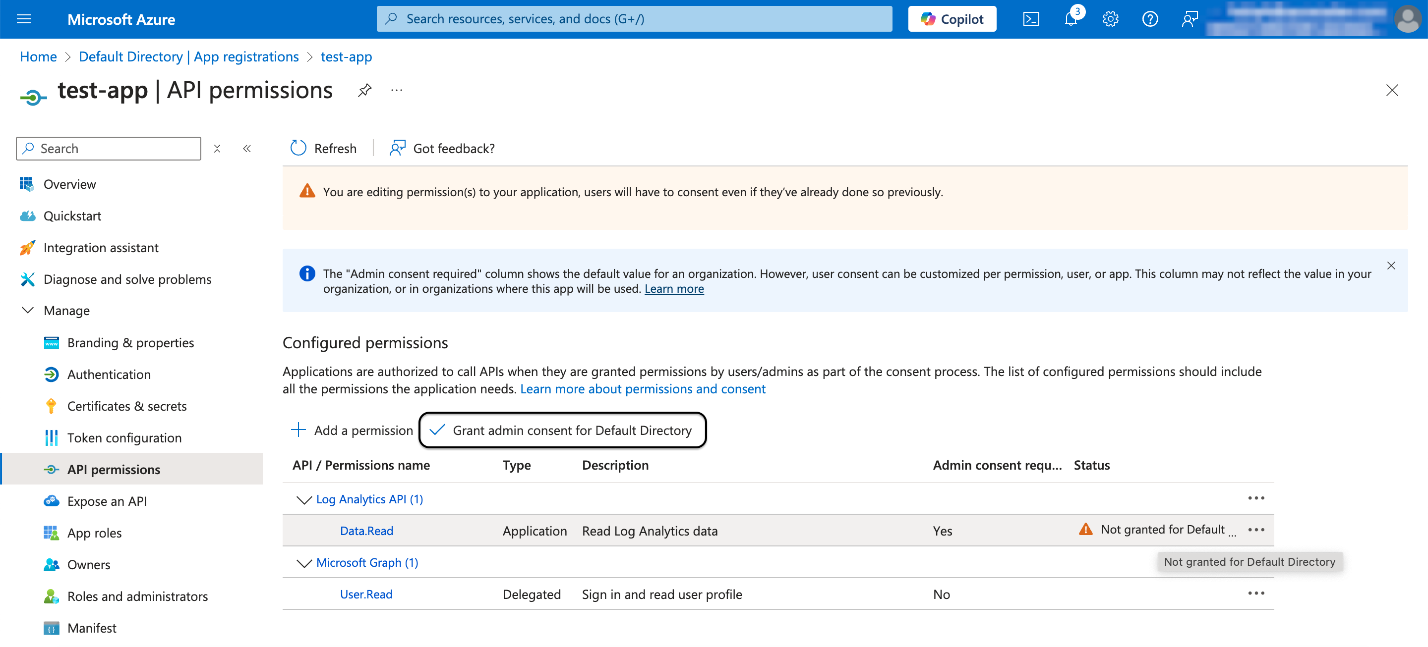 Grant admin consent