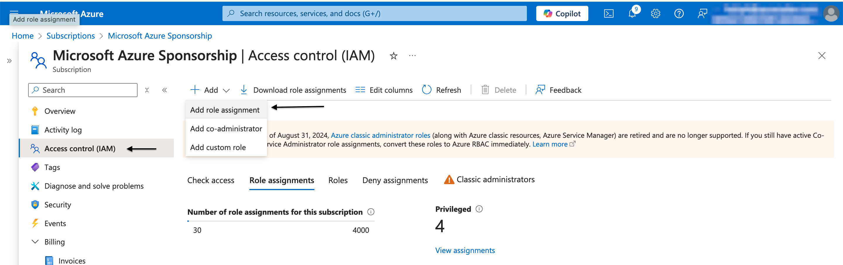 Access Control IAM - Add role assignment