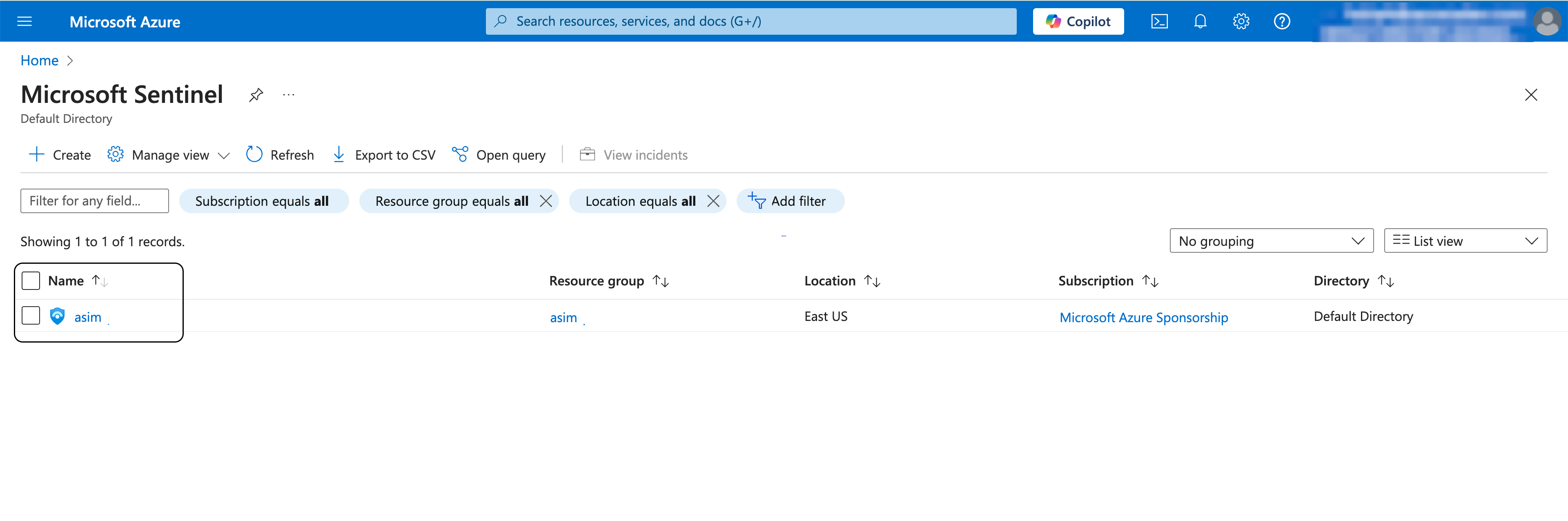Click on your Sentinel instance