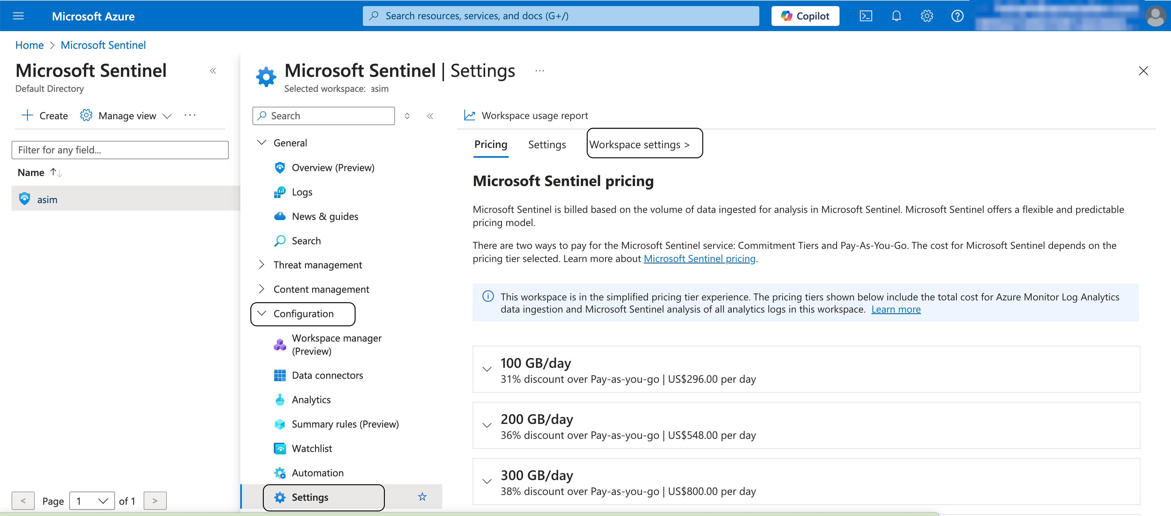Click on Workspace settings